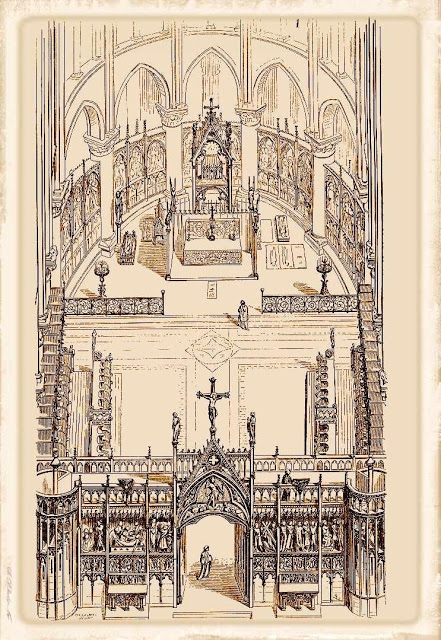 Coro e altar mor de Notre Dame na Idade Média, desenho de Viollet-le-Duc