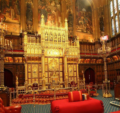 Sala dos Lords, trono da rainha, Pugin